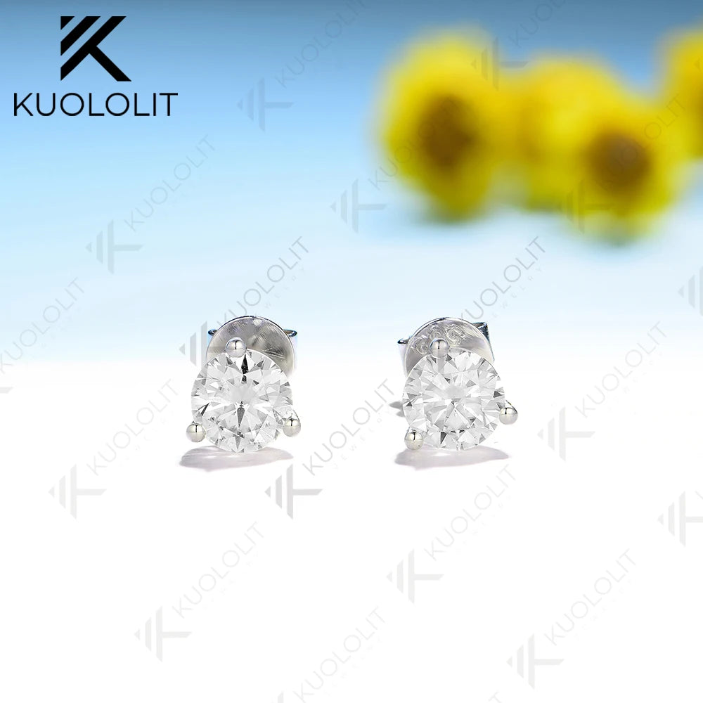 Kuololit 58510K 14K 1CT Moissanite White Gold Screw Back Stud Earrings for Women Brilliant Cut D VVS Solitaire Earring Christmas