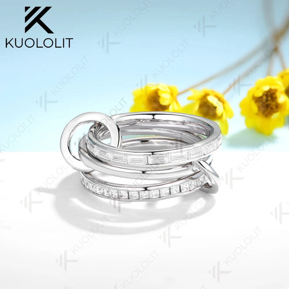 Kuololit 4.6CTW Moissanite Stackable Rings for Women Solid 18K 14K 10K 585 White Gold Bezel Set Bands for Party Christmas Gifts