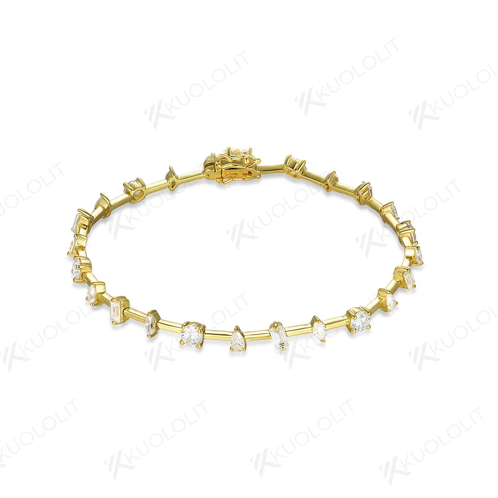 Kuololit 5.6CTW Moissanite Bracelets for Women Men 14K 10K 585 Solid Gold 925 Silver Pear Emerald Cut for Engagement Classic
