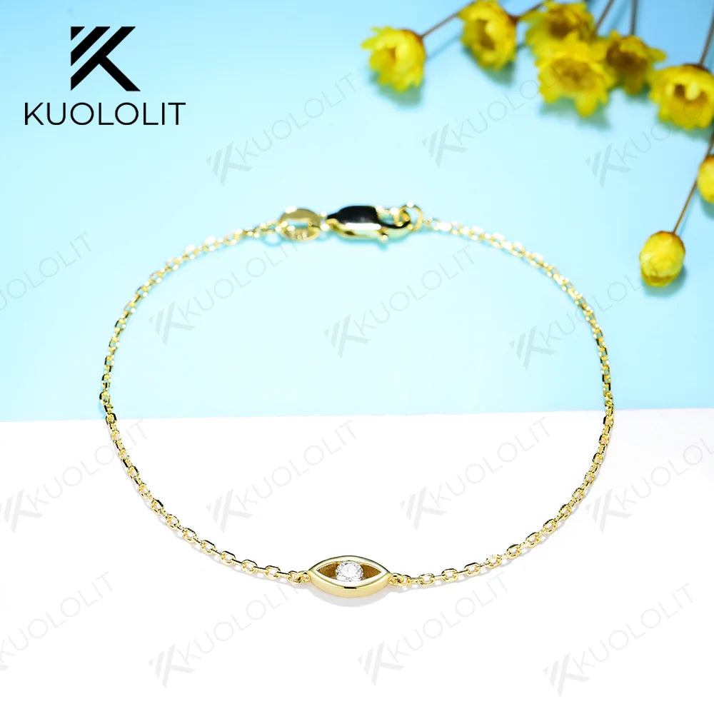 Kuololit 0.1CT Moissanite Bracelets for Women Men 585 18K 10K Adjustable Chains Eyes for Engagement Party Christmas Classic Gift