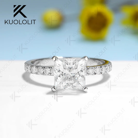 Kuololit 2CT Moissanite Engagement Ring for Women Solid 18K 14K 10K 585 Yellow Gold  Princess Cut Ring for Christmas Anniversary