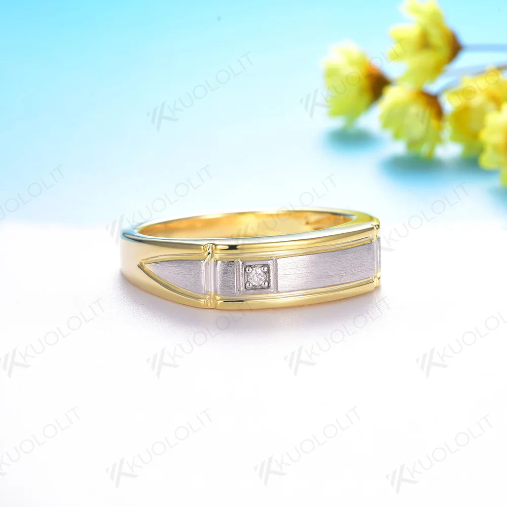 Kuololit PT900 Lab Grown Diamonds Ring Brushed Band for Men Women Solid Platinum 900 For Engagement Wedding Band Christmas Gifts