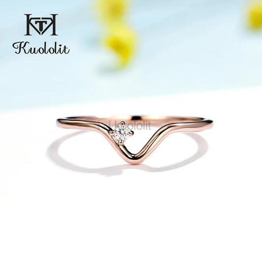 Kuololit Real 18K 14K Rose Gold Moissanite Ring for Women Solitaire Matching Wedding Diamond V Band for Engagement Christmas New