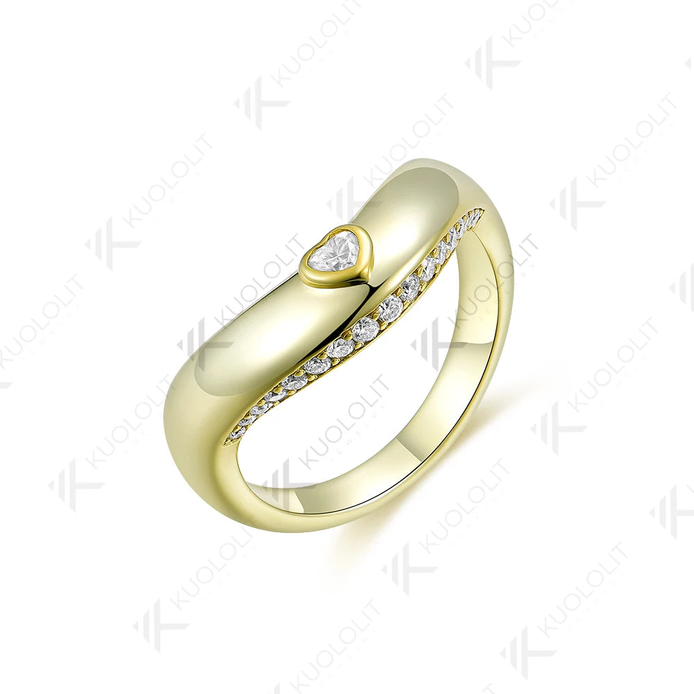 Kuololit Heart Cut Moissanite Engagement Rings for Women Solid18K14K10K Yellow Gold WeddingBands for Sweet Party Christmas Gifts