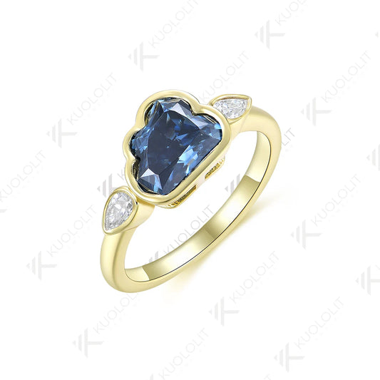 Kuololit 2CT Blue Cloudy Moissanite Ring for Women Solid 18K 14K 10K Gold Ring for Anniversary Engagement Christmas Classic Gift
