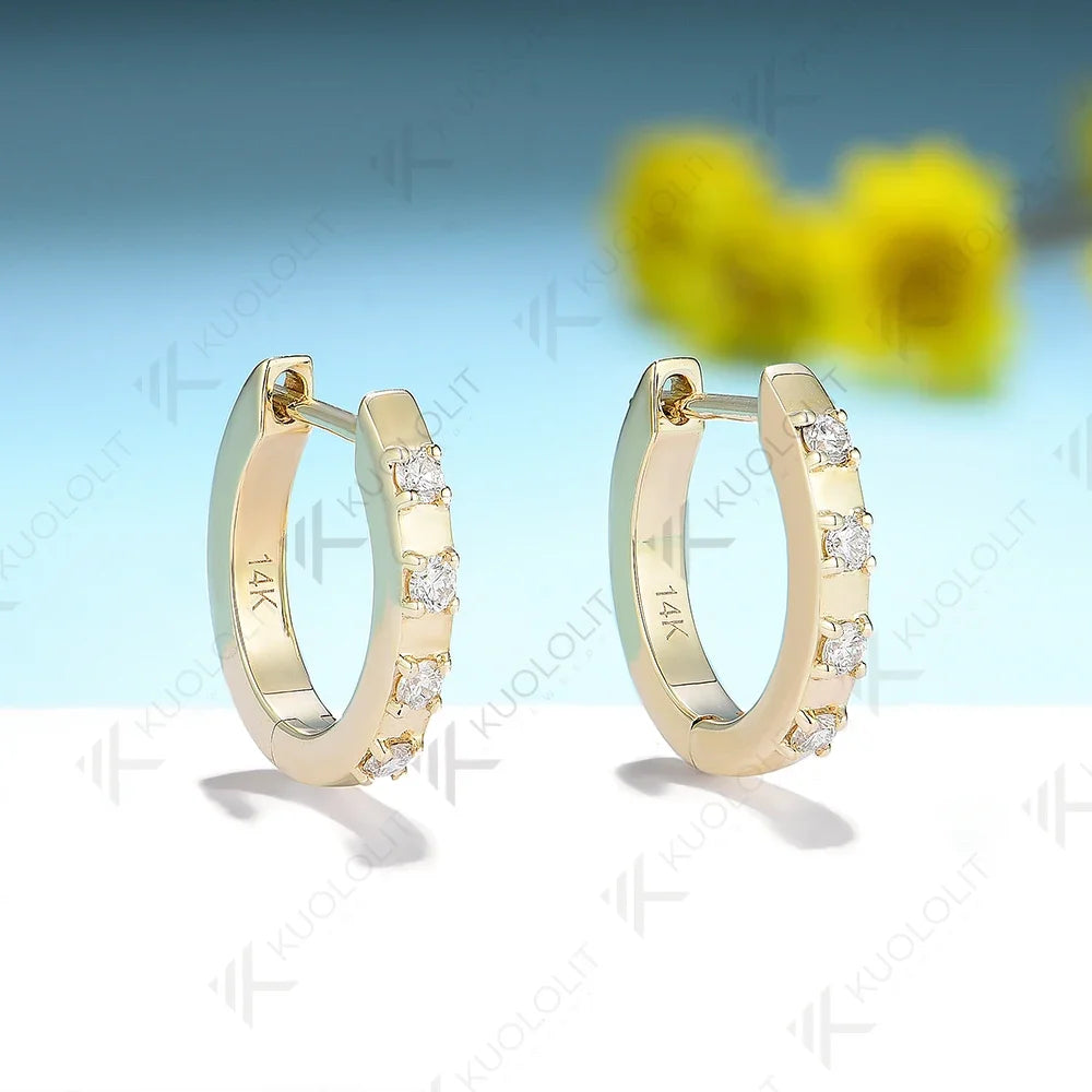 Kuololit 0.25ctw Lab Grown Diamond Earrings for Women PT950 14K 10K Solid Gold YellowGold Silver Clip Hoop for Christmas Classic