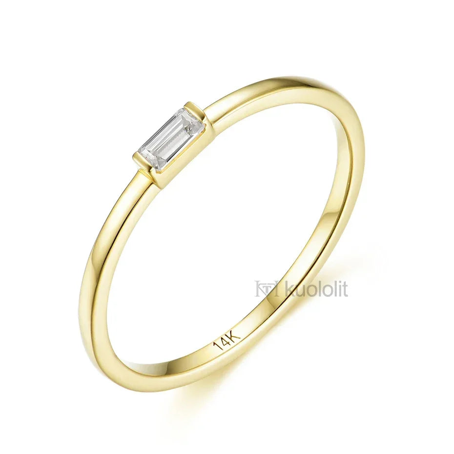 Kuololit Lab Grown Diamonds Rings for Women 585 14K 10K Yellow Gold Emerald Cut Solitaire Engagement Luxury  for Christmas Gift