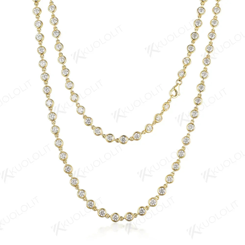 Kuololit Solid Gold Moissanite Necklace For Women 14K 10K 9K Gold 925 Silver Chain Necklace for Engagement Christmas Gifts