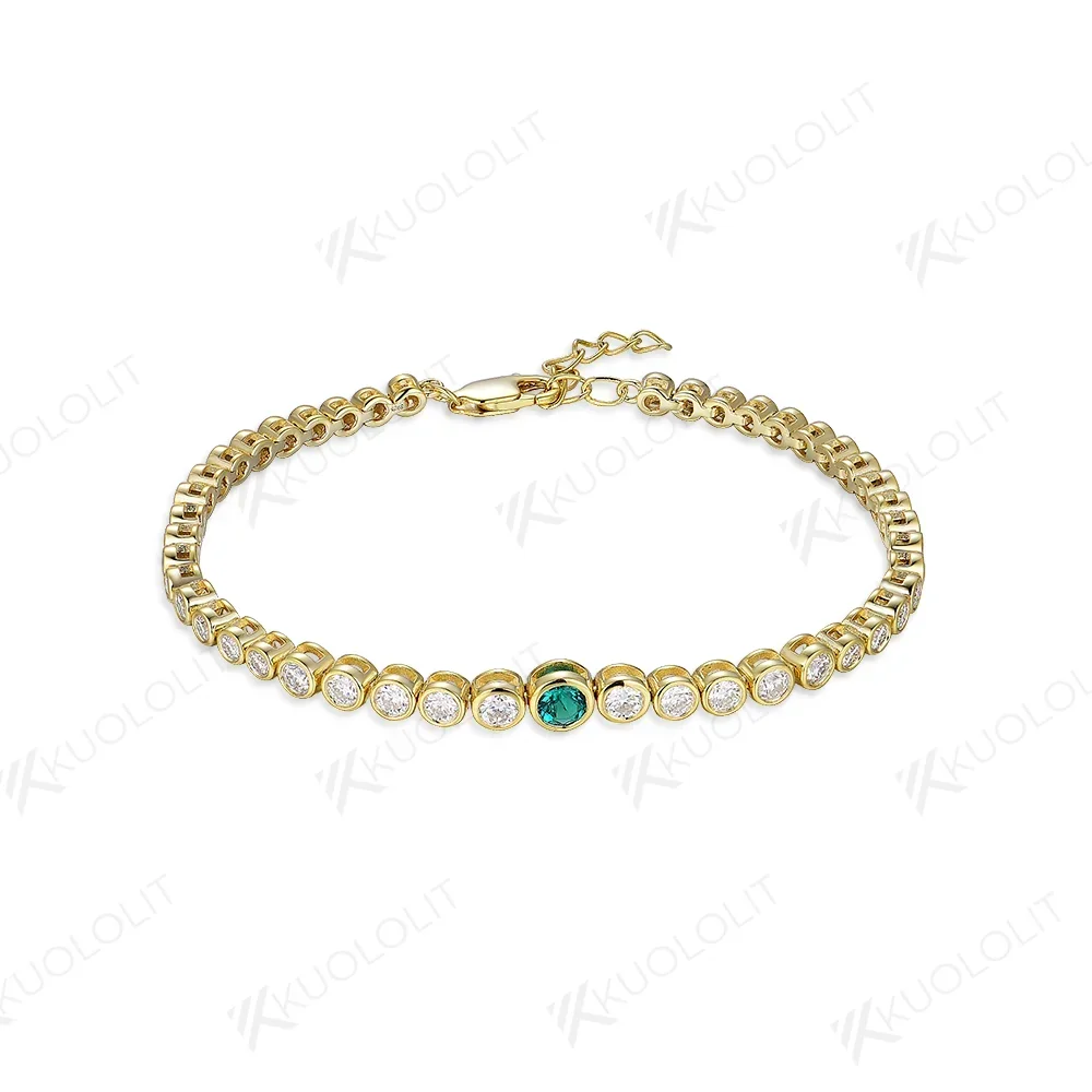 Kuololit Lab Grown Emerald Moissanite Graduated Bracelet for Women Men 585 14K 10K Adjustable for Engagement Wedding Christmas