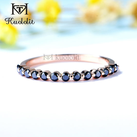 Kuololit Black Moissanite 585 14K 18K Rose Gold Bubble Ring for Women Solitaire Ring Matching Wedding Diamonds Band Engagement