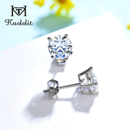 Kuololit 2.4CT OEC Moissanite Stud Earrings for Women Solid 925 Sterling Silver Brillant Cut D VVS Solitaire for Gift Fine Jewelry