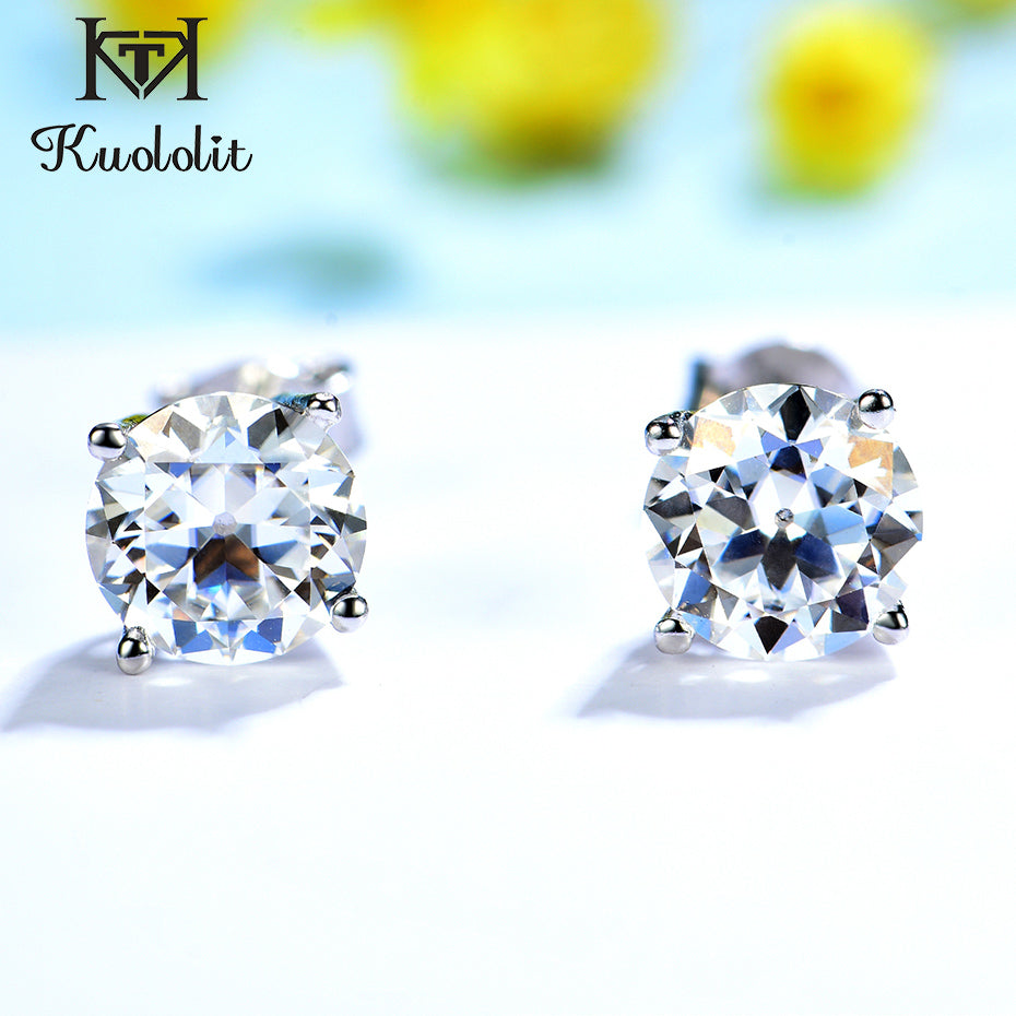 Kuololit 2.4CT OEC Moissanite Stud Earrings for Women Solid 925 Sterling Silver Brillant Cut D VVS Solitaire for Gift Fine Jewelry