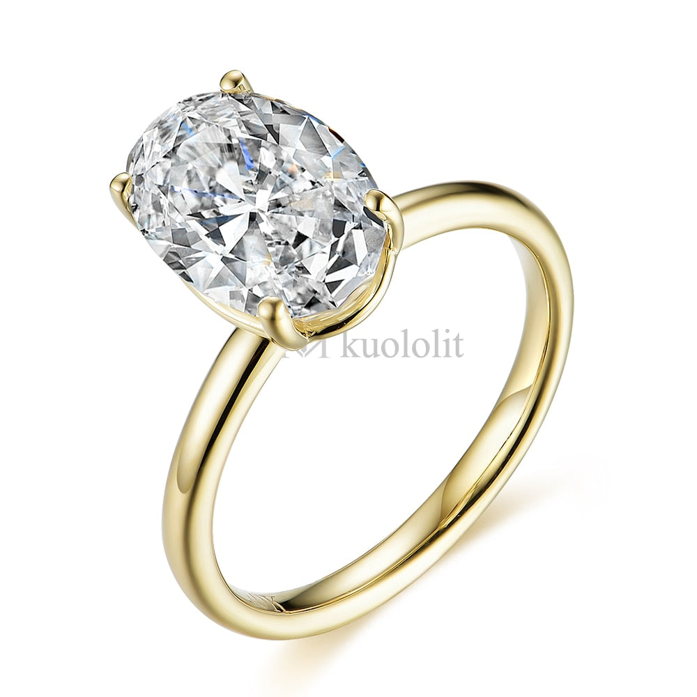 Kuololit 3CT Crushed Ice Oval Moissanite 18K 14K Yellow Gold Ring for Women D VVS Solitaire Ring for Engagement Party Wedding