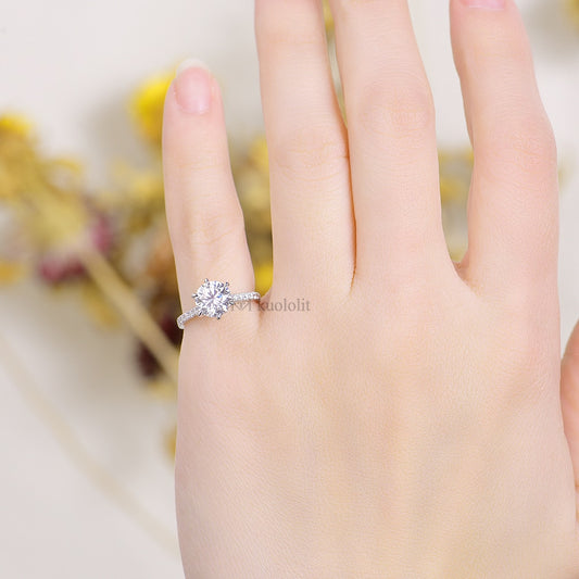 Kuololit 1.5CT Round Moissanite 18K 14K 10K 585 White Gold Ring for Women Created Diamonds Luxury Ring for Engagement Wedding