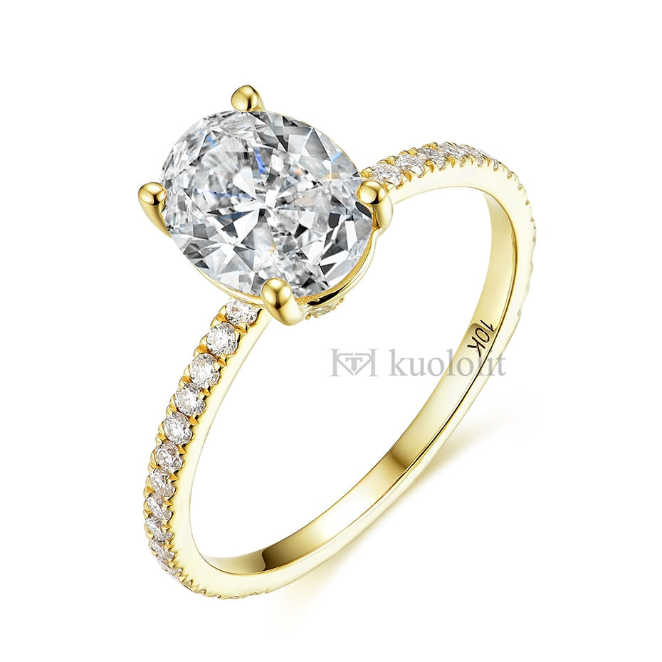 Kuololit 3CT Oval Cut Moissanite Solid 18K 14K Yellow Gold Ring for Women Hide Halo D VVS Solitaire Ring for Engagement Party