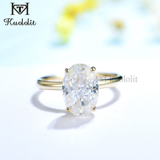 Kuololit 3CT Crushed Ice Oval Moissanite 18K 14K Yellow Gold Ring for Women D VVS Solitaire Ring for Engagement Party Wedding