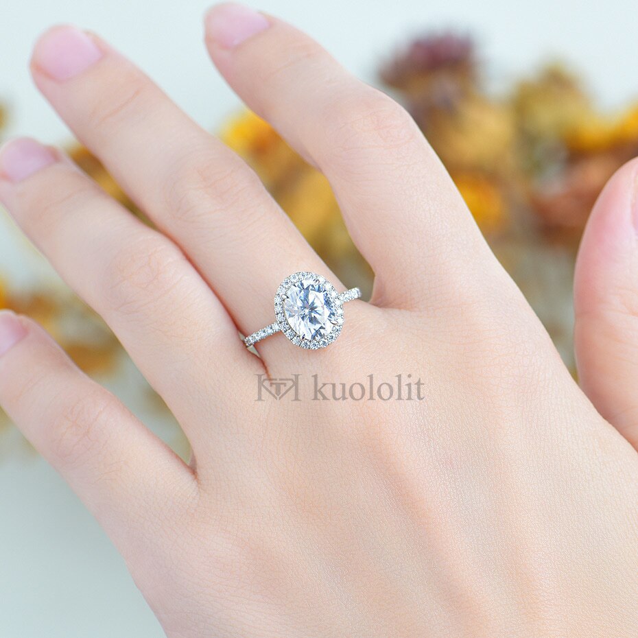 Kuololit 3CT Oval Cut Moissanite 18K 14K 10K 585 White Gold Ring for Women 8*10mm Solitaire D/VVS Luxury Ring for Engagement