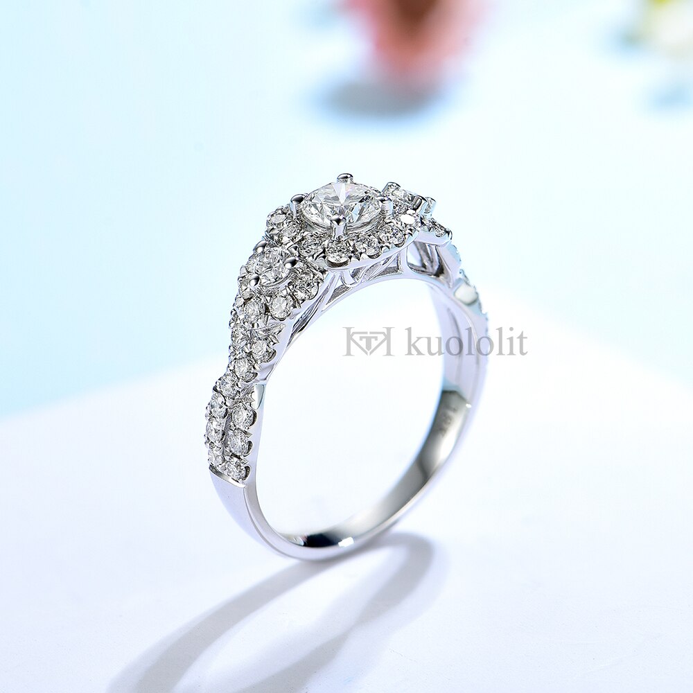 Kuololit Solid 18K 14K 10K 585 White Gold Moissanite Ring for Women Created Diamonds Luxury Ring for Engagement Wedding Fine Jew