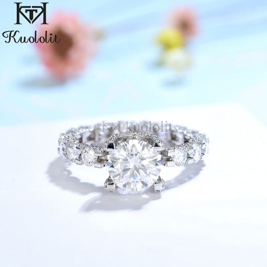 Kuololit Round Moissanite 18K 14K 10K White Gold Ring for Women Created Diamonds  D/VVS Luxury Ring for Engagement Wedding Fine