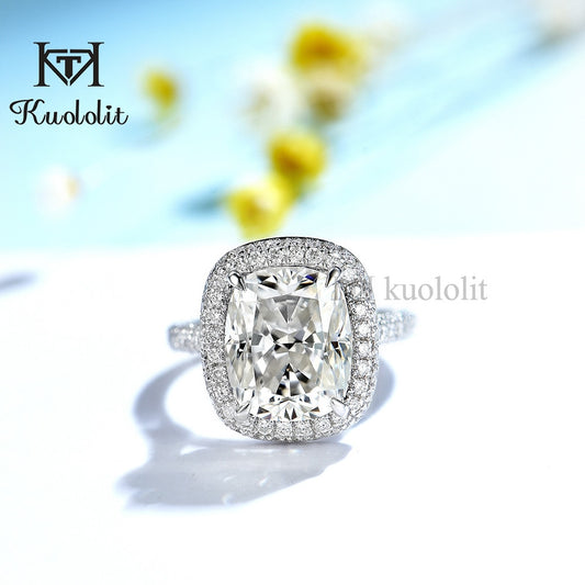 Kuololit 4.5CT Cushion Moissanite AU750 18K 14K White Gold Ring for Women  D VVS Solitaire Ring for Engagement Party Wedding