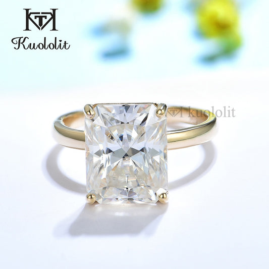 Kuololit 5CT Radiant Cut Moissanite Solid 18K 14K White Gold Ring for Women 9*11 mm D VVS Solitaire Ring for Engagement Party
