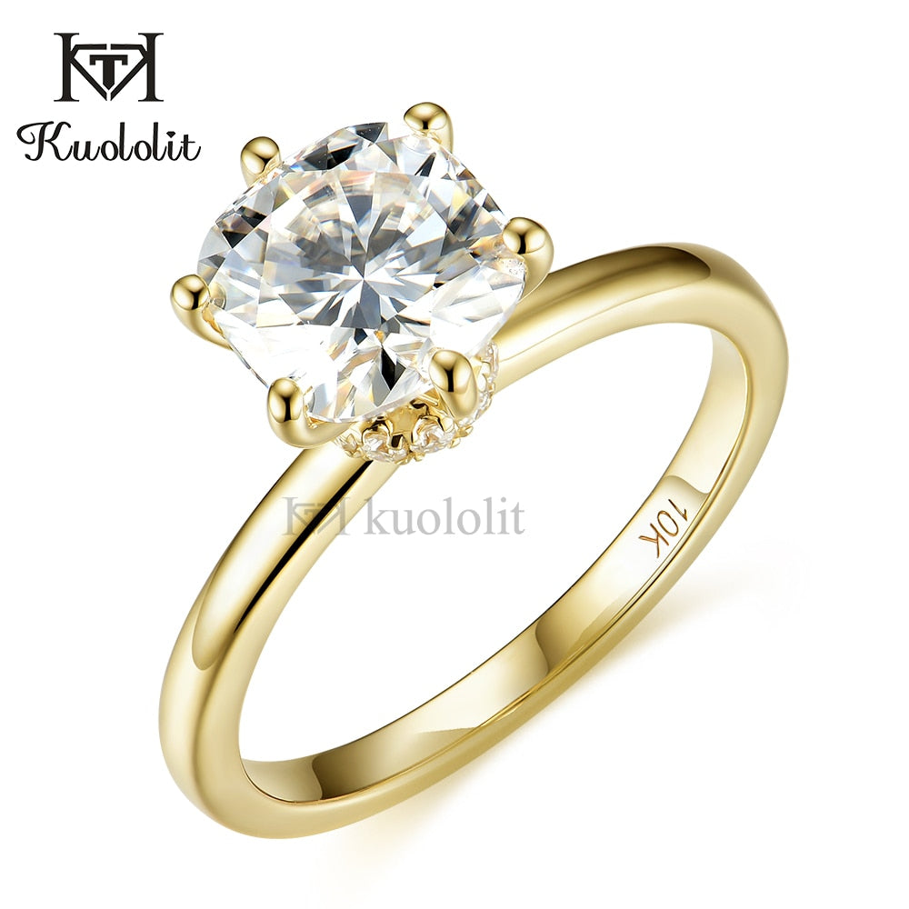 Kuololit 3CT Cushion Moissanite 18K 14K 10K 585 Yellow Gold Ring for Women Hide Halo Luxury Ring for Engagement Wedding Fine Jew