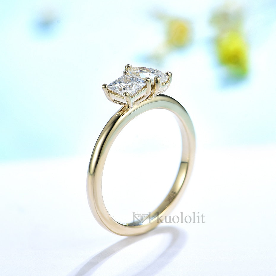 Kuololit Moissanite AU750 18K 14K Yellow Gold Ring for Women Pear Princess Cut  D VVS Solitaire Ring for Engagement Party New