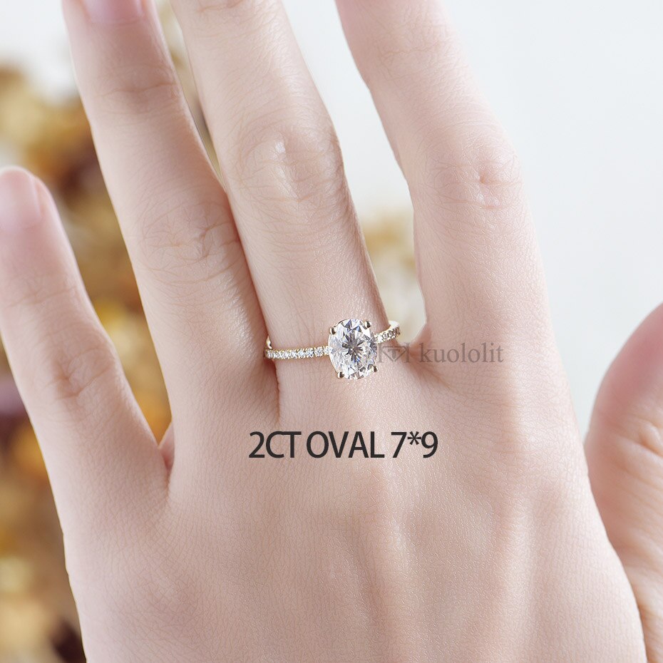 Kuololit 3CT Oval Cut Moissanite Solid 18K 14K Yellow Gold Ring for Women Hide Halo D VVS Solitaire Ring for Engagement Party