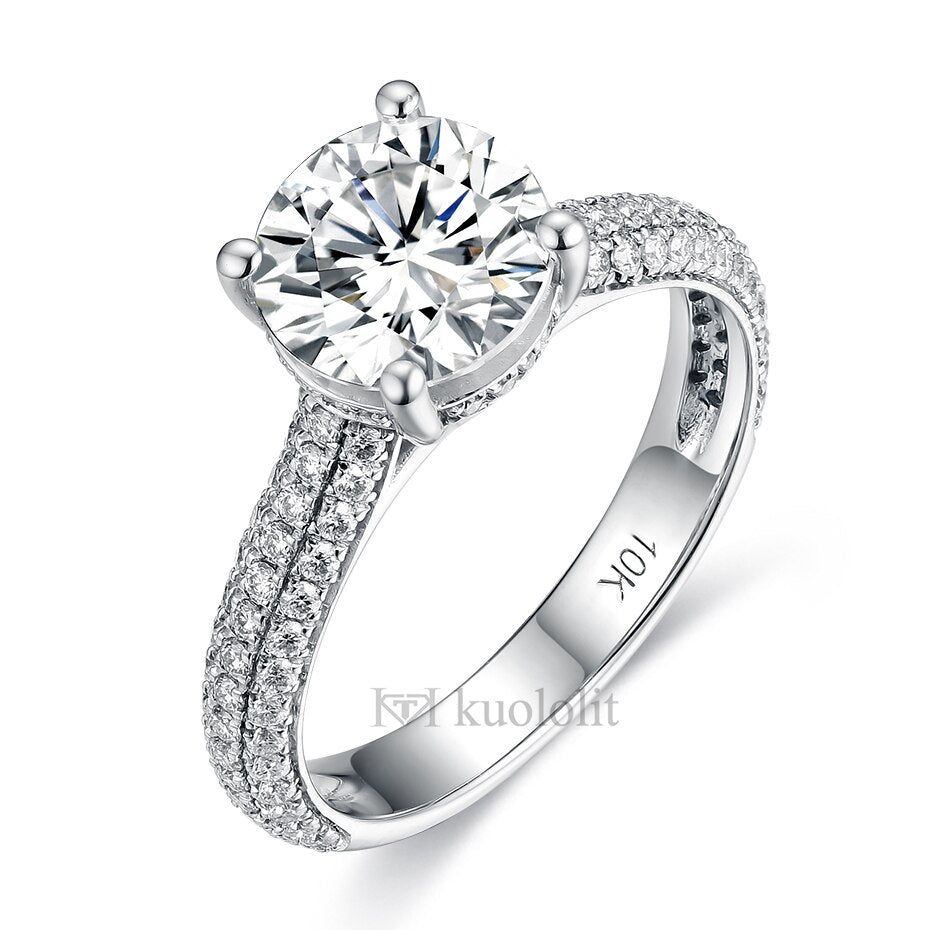 Kuololit 2CT Brilliant Cut Moissanite Solid 18K 14K White Gold Ring for Women Round D VVS Solitaire Ring for Engagement Party