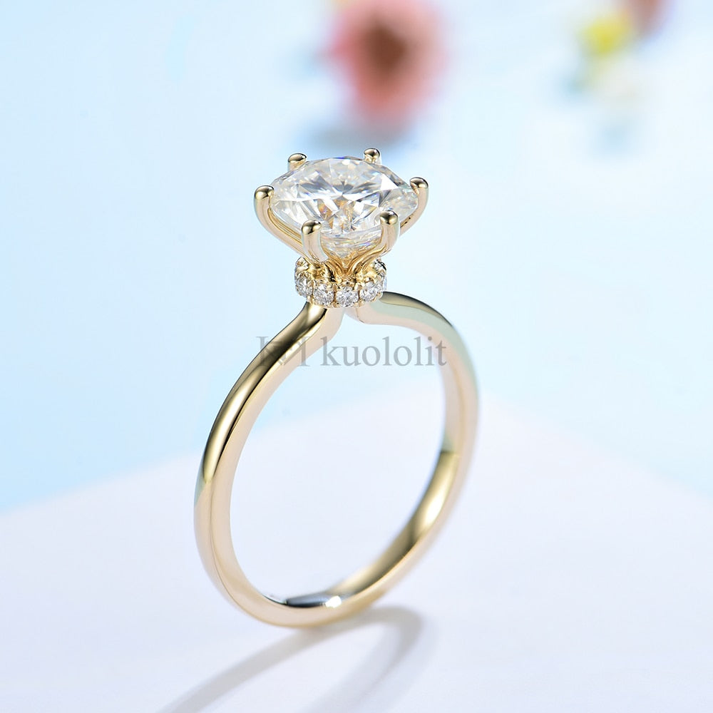 Kuololit 3CT Cushion Moissanite 18K 14K 10K 585 Yellow Gold Ring for Women Hide Halo Luxury Ring for Engagement Wedding Fine Jew