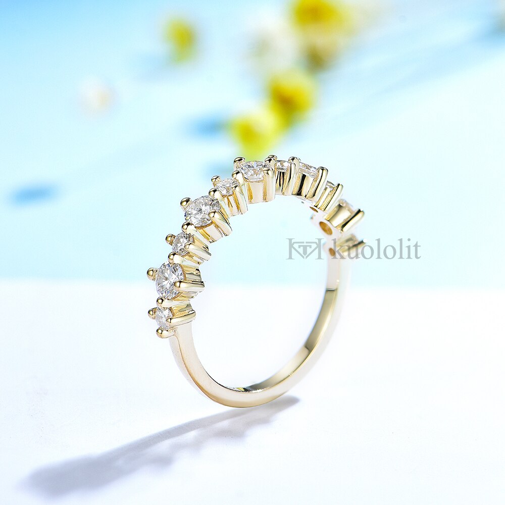 Kuololit  585 18K 14K Yellow Gold Bubble Ring for Women Round Diamonds D VVS Match Band for Engagement Party 2022 New Trends