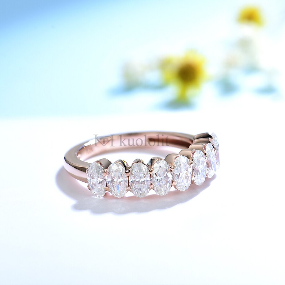 Kuololit 2.7CT Moissanite Solid Rose Gold Ring for Women Real 18K 14K 10K Gold Oval Ring Matching  Eternity Band for Engagement