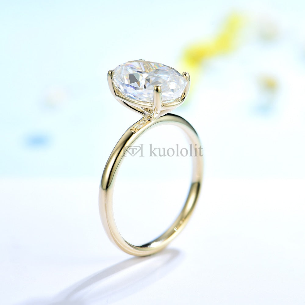 Kuololit 3CT Crushed Ice Oval Moissanite 18K 14K Yellow Gold Ring for Women D VVS Solitaire Ring for Engagement Party Wedding