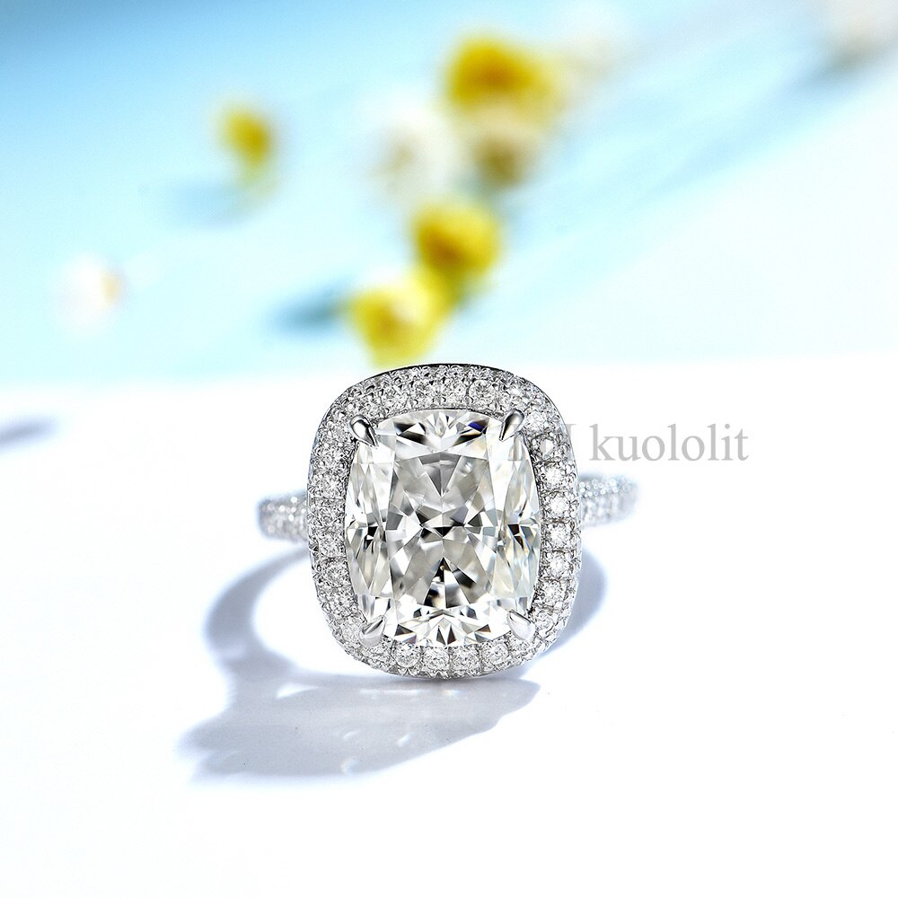 Kuololit 4.5CT Cushion Moissanite AU750 18K 14K White Gold Ring for Women  D VVS Solitaire Ring for Engagement Party Wedding