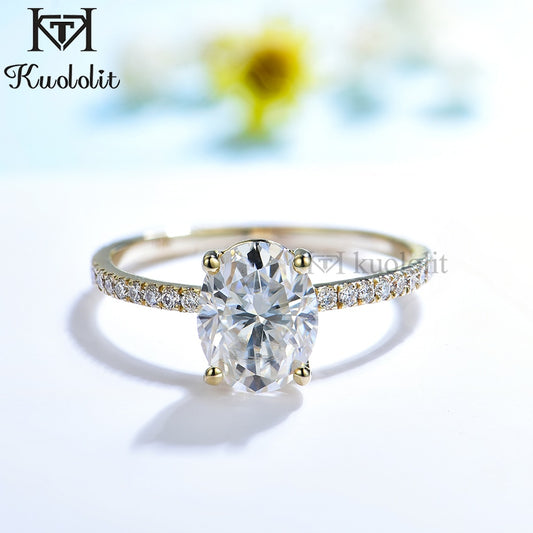 Kuololit 3CT Oval Cut Moissanite Solid 18K 14K Yellow Gold Ring for Women Hide Halo D VVS Solitaire Ring for Engagement Party