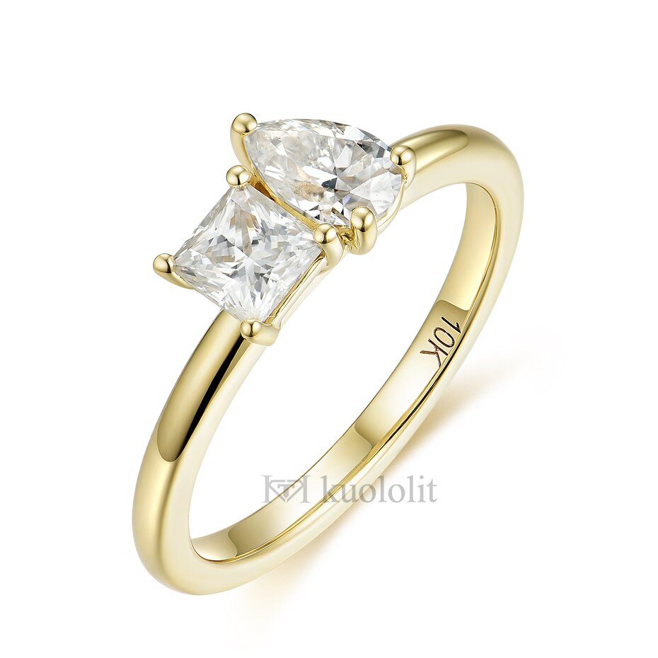 Kuololit Moissanite AU750 18K 14K Yellow Gold Ring for Women Pear Princess Cut  D VVS Solitaire Ring for Engagement Party New