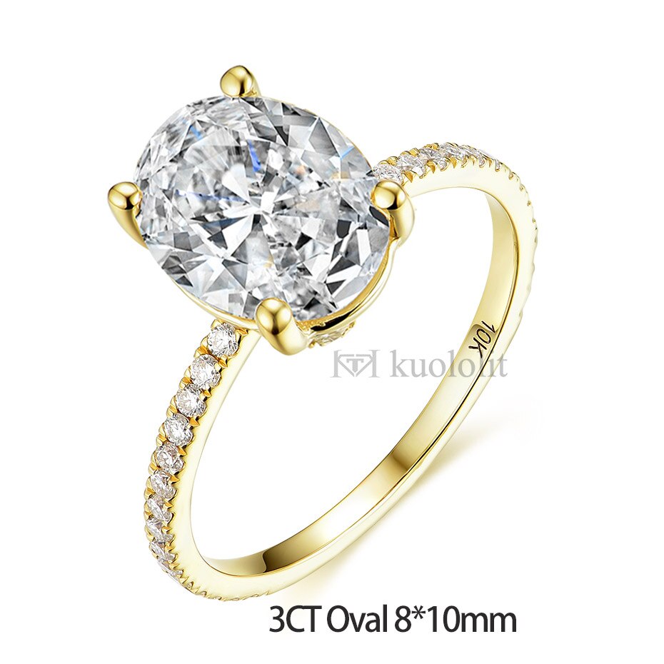 Kuololit 3CT Oval Cut Moissanite Solid 18K 14K Yellow Gold Ring for Women Hide Halo D VVS Solitaire Ring for Engagement Party