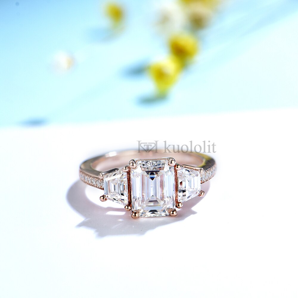 Kuololit 2CT Emerald Cut Moissanite AU750 18K 14K White Gold Ring for Women 6*8 mm D VVS Solitaire Ring for Engagement Party