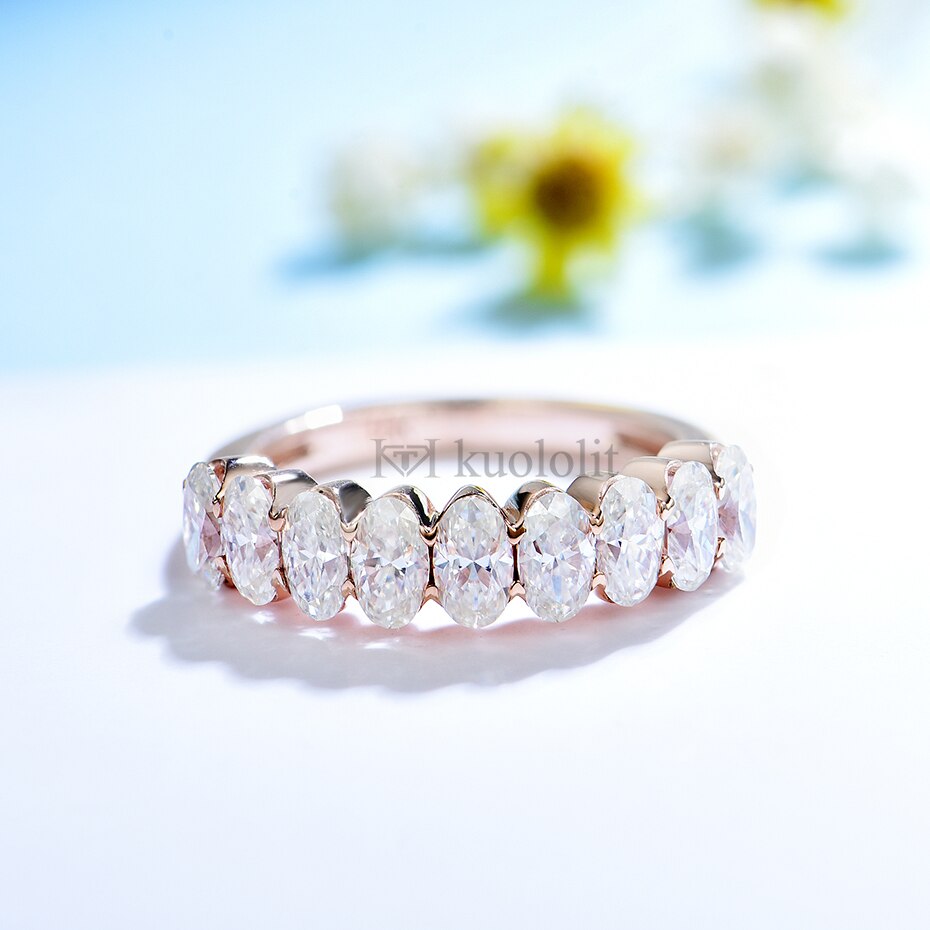 Kuololit 2.7CT Moissanite Solid Rose Gold Ring for Women Real 18K 14K 10K Gold Oval Ring Matching  Eternity Band for Engagement