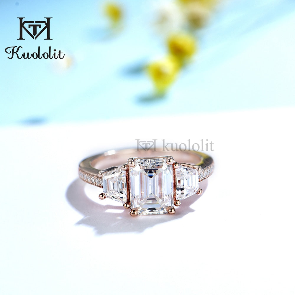 Kuololit 2CT Emerald Cut Moissanite AU750 18K 14K White Gold Ring for Women 6*8 mm D VVS Solitaire Ring for Engagement Party