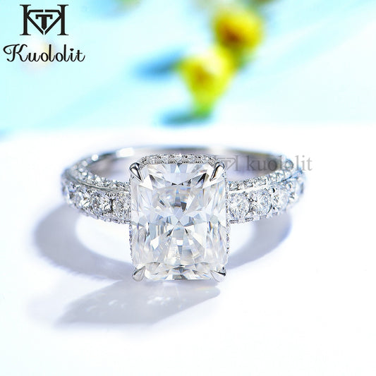 Kuololit 4.5CT Radiant Cut Moissanite Pure 18K 14K White Gold Ring for Women 8*11mm D VVS Solitaire Ring for Engagement Party