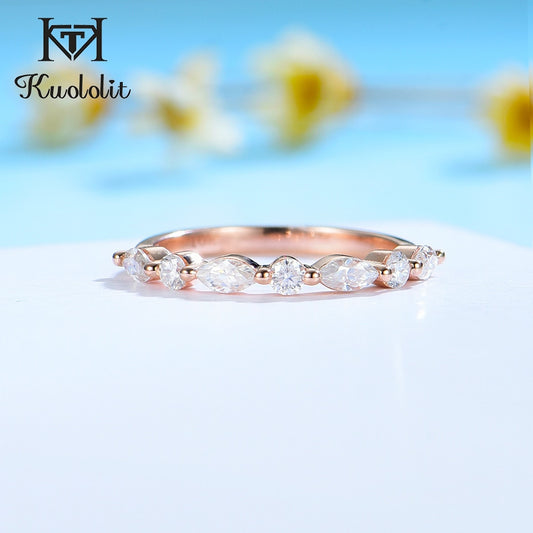 Kuololit Bubble Ring 14K 10K 585 Rose Gold for Women Marquise Moissanite Ring Matching Band Engagement for Party