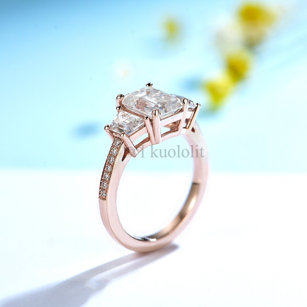 Kuololit 2CT Emerald Cut Moissanite AU750 18K 14K White Gold Ring for Women 6*8 mm D VVS Solitaire Ring for Engagement Party