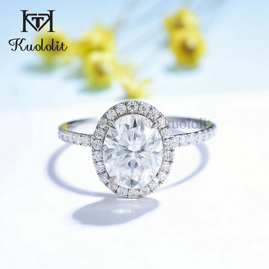 Kuololit 3CT Oval Cut Moissanite 18K 14K 10K 585 White Gold Ring for Women 8*10mm Solitaire D/VVS Luxury Ring for Engagement