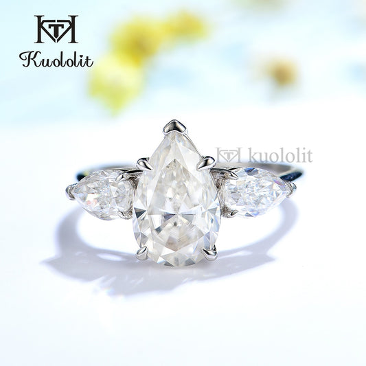 Kuololit 3CT Moissanite AU750 18K 14K White Gold Ring for Women Pear 7*11 D VVS Diamond Ring for Engagement Party Wedding Gifts