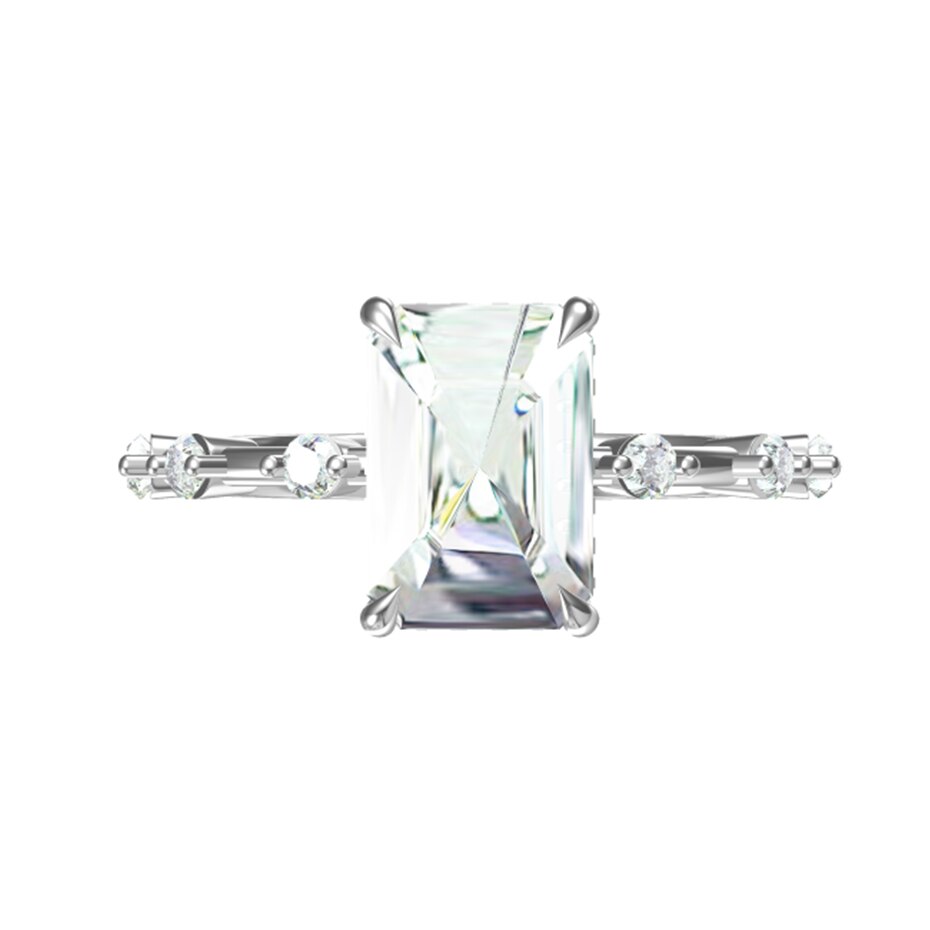 Kuololit 3.5CT Moissanite AU750 18K 14K White Gold Set Ring for Women Emerald Cut D VVS Hide Halo Solitaire Ring for Engagement