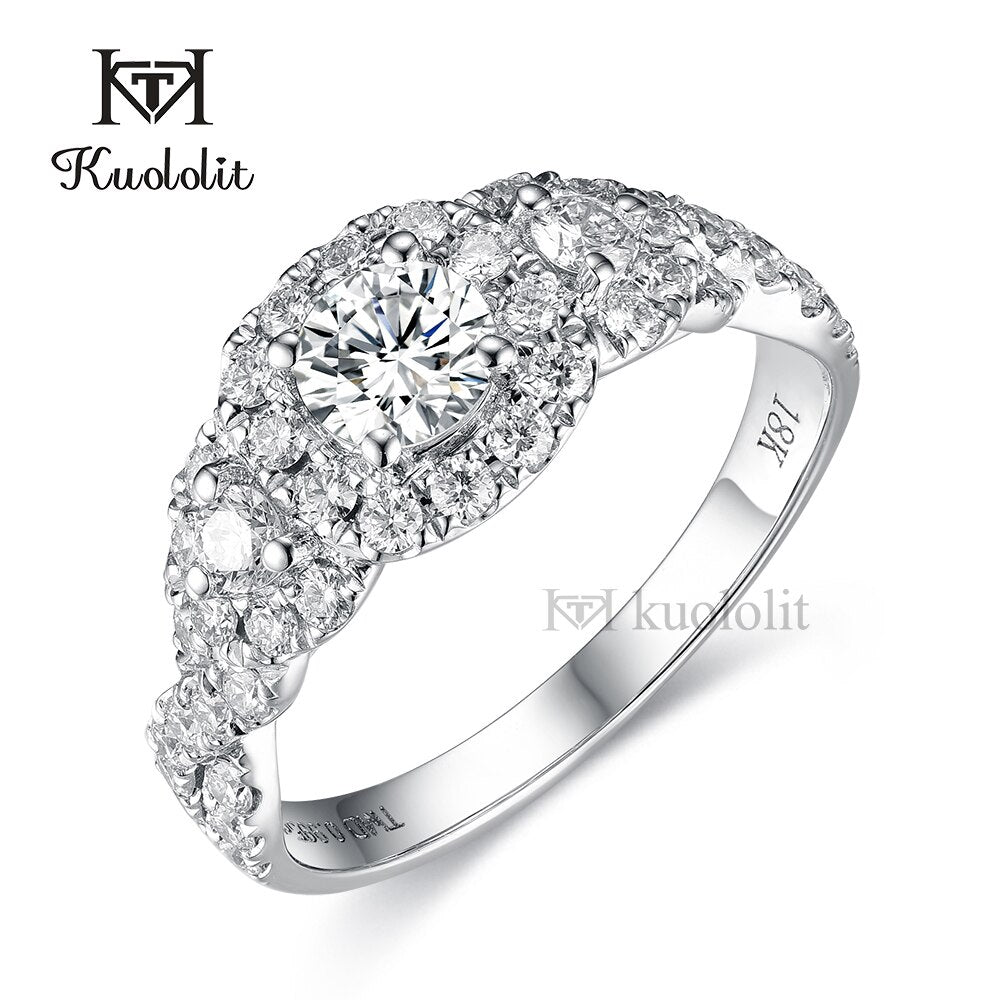 Kuololit Solid 18K 14K 10K 585 White Gold Moissanite Ring for Women Created Diamonds Luxury Ring for Engagement Wedding Fine Jew