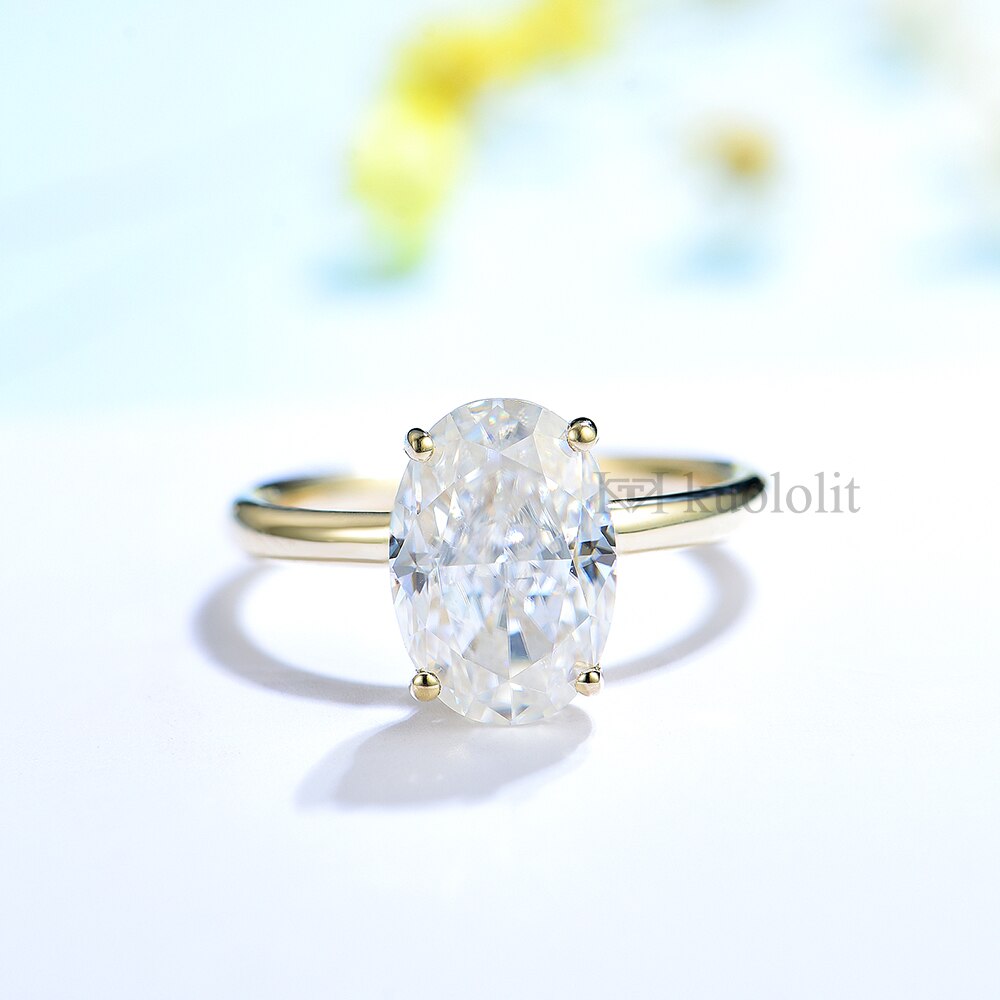 Kuololit 3CT Crushed Ice Oval Moissanite 18K 14K Yellow Gold Ring for Women D VVS Solitaire Ring for Engagement Party Wedding